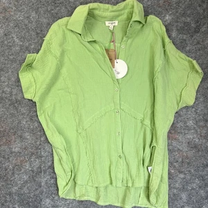 UMGEE Gauzy Tiered Oversized Shirt Top Small Bogo GREEN Button Up - Picture 1 of 8