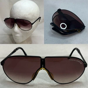 Vtg CARRERA PORSCHE Design 5622 Folding Sunglasses Black 1980s Made In Austria - Picture 1 of 23