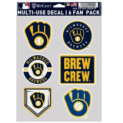 Milwaukee Brewers Multi-Use 6 Fan Pack MLB Decal Stickers *Free Shipping - Image 1 of 2
