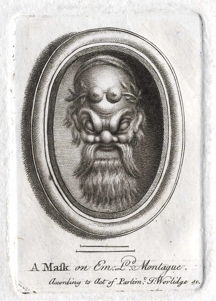 Antique Print-MASK-MAN-SATYR-FAUN-GARLAND-Plate 15-Worlidge-1768 - Изображение 1 из 1