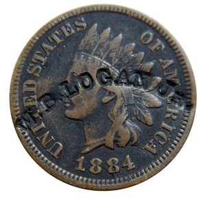 Indian head cent/penny 1884 counterstamp W. B. Logan Jr. - Picture 1 of 3