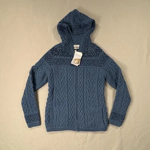 Maglione Aran Crafts donna S Teal Killarney Fairisle felpa con cappuccio lana merino Irlanda - Foto 1 di 11