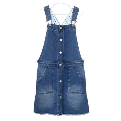 Mini Boden Niñas 8-9 Y Denim Vestido Jersey Mono Algodón Jean Bolsillos A Presión Foto 1 de 4