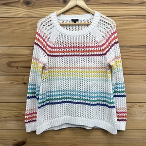 Talbots Pullover Large Petite Häkel Strick weiß bunt Streifen transparent Meshy B158 - Bild 1 von 12