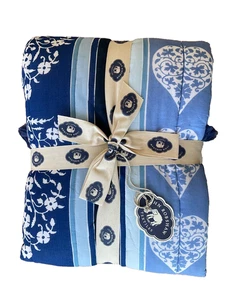 John Robshaw Textiles~MALVIKA~Lapis~Quilted Throw~50 x 70~tasseled~Cotton~NWT - Picture 1 of 8