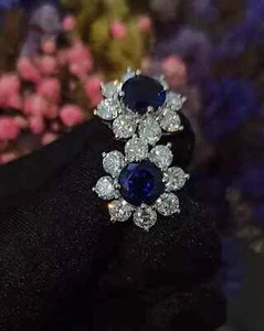 1.90Ct Round Cut Lab Created Sapphire Women Stud Earrings 14K White Gold Plated - Picture 1 of 5