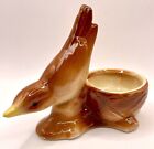 Vintage Brown Ceramic Bird At Nest  Planter 6” Trinkets