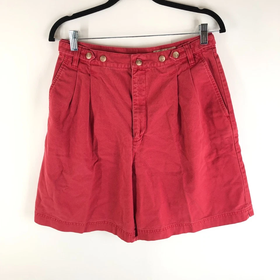 Pantalones Cortos Informales Vintage Eddie Bauer Rojo Plisado Frontal Algodón Cintura Alta Talla 12 Foto 1 de 3