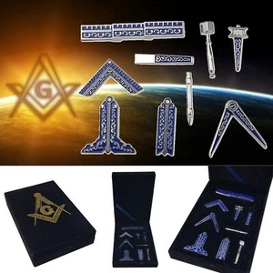 Brújula masónica azul profundo y juego completo de herramientas de trabajo de metal masónico cuadrado - Imagen 1 de 13
