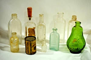 ANTIQUE LOT 9 MEDICINE & Perfume BOTTLES LABEL Parrish Brothers Castoria bottle - Picture 1 of 15