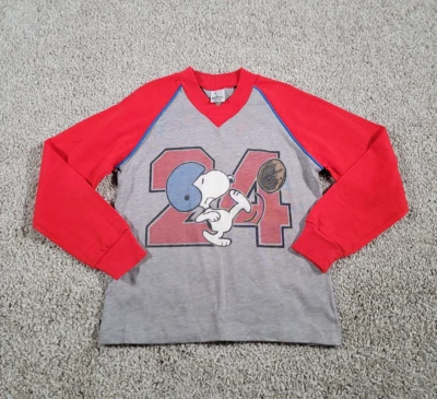 Camisa Snoopy Rara De Colección Años 70 Talla 7 Niños Gris Fútbol Manga Larga Crew EE. UU. Foto 1 de 4