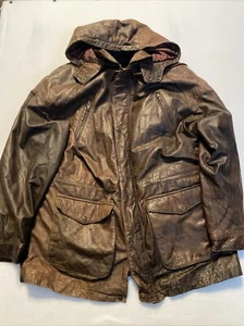 Vintage Leather Bomber Jacket Wilsons Adventure Bound Brown Large Lined Hood Men - Picture 1 of 10