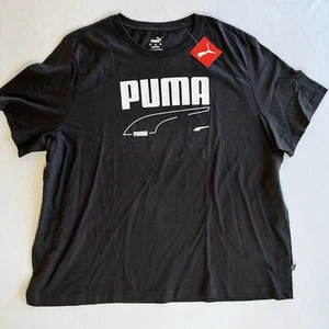 Puma Men's 3XL T-Shirt Black Short Sleeve Large Logo Front White Stripe New - Picture 1 of 8