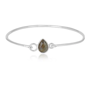 Natural Labradorite Gemstone 925 Sterling Silver Handmade Bangle Jewelry - Picture 1 of 3