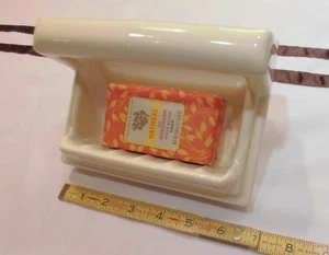 Vintage *Lite Brown-Beige* Ceramic Recessed Soap Dish with Grab Bar, 5" X 7" NOS - Picture 1 of 12
