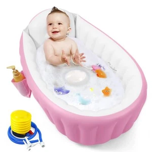 Inflatable Baby Toddler Bathtub with Air Pump, Portable Non-Slip Shower (Pink) - Picture 1 of 7