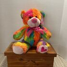 NWT KellyToy Tie Dye Bear with pink ribbon bow heart on paw