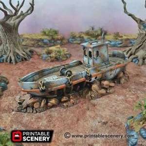 Barco en ruinas - terreno apocalíptico - terreno de mesa pastizales apocalíptico - Imagen 1 de 9