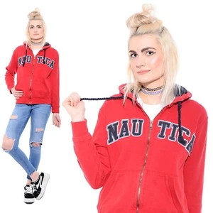 Vtg 90s NAUTICA Spell Out Logo Hip-Hop Tommy Hooded Sweatshirt Jacket Hoodie S - Picture 1 of 6