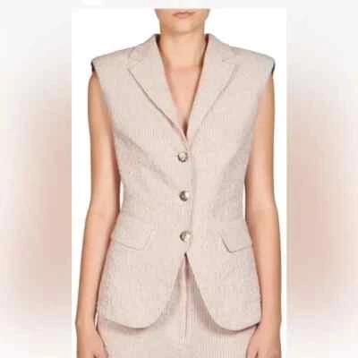 Chaleco Chaqueta Sin Mangas SONIA RYKIEL Para Mujer Rosa Azul Rayas Seersucker Talla 44 Foto 1 de 4