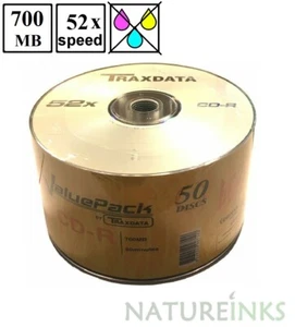 50 Traxdata Non Printable Ritek Valuepack CD-R 52x 700MB 80 mins Blank CD discs - Picture 1 of 2