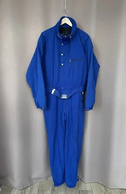 Bogner Insulated Snow Ski Suit Blue Mens Size 52 or M Belted 1/2 Zip Logo Hooded - Image 1 of 4