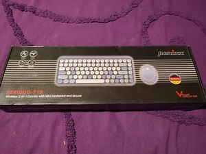 Perixx PERIDUO-713 Wireless Mini Keyboard and Mouse Combo- Retro Round Keys Blue - Picture 1 of 6