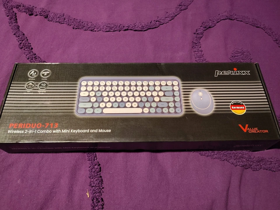 Perixx PERIDUO-713 Wireless Mini Keyboard and Mouse Combo- Retro Round Keys Blue - Image 1 of 4