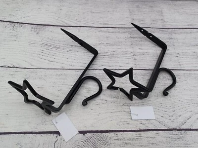 Suportes de prateleira de 2 estrelas com ganchos de vara de cortina, ferro forjado, use prateleira de 1 x 6 - Imagem 1 de 2