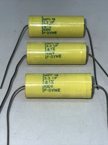 3.3 uF  100V 1% AXIAL POLYESTER CAPACITORS  F-DYNE MPC 12 New Quantity of (3) - Picture 1 of 12