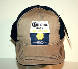 Corona Extra Beer Modelo Tan / Blue bottle Label Baseball Cap Hat New Tags OSFA - Picture 1 of 3