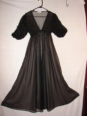 Bata negra vintage Miss Elaine 2 capas de gasa de nailon con diseño único atemporal Foto 1 de 4