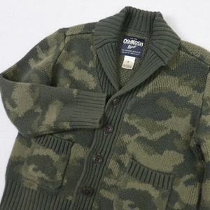 OshKosh B'gosh Camo Cardigan Sweater Boys Kids Size 6 Knit Grandpa Army Green - Picture 1 of 4