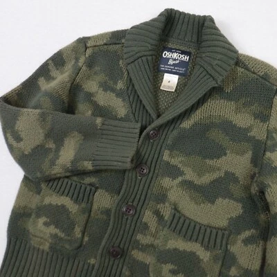 OshKosh B'gosh Camo Cardigan Sweater Boys Kids Size 6 Knit Grandpa Army Green - Image 1 of 4