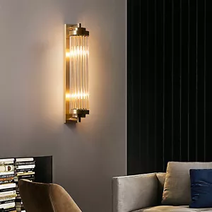 Gold Wall Lamp Glass Wall Sconce Modern Indoor Wall Light Fixture Bedroom Decor - Picture 1 of 23