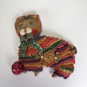 Vintage Salt Dough Cat Colorful Funky Folk Art Mexican Dress  - Picture 1 of 6