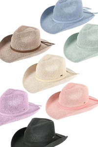 C.C Exclusive Women's Fashion Terry Cloth Band Trim Cowboy Hat - Picture 1 of 11