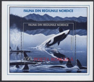 ORCA = KILLER WHALE in nordic waters = Souvenir Sheet Romania 1992 #3789 MNH - Picture 1 of 1
