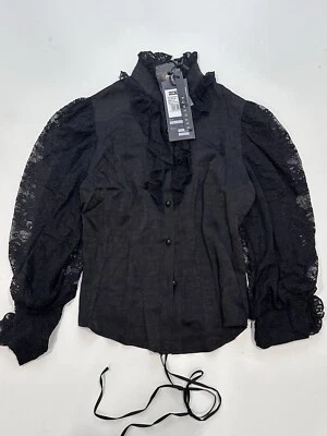 Blusa Punk Rave Eduardiana Gótica Abotonada Encaje Talla XL NUEVA CON ETIQUETAS Foto 1 de 4