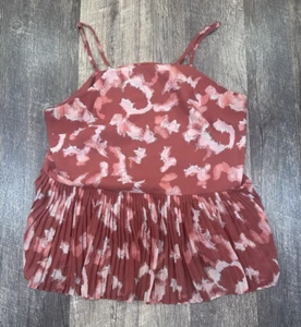 Nine West Cami Tank Top Shirt Sleeveless Blouse Pleated Empire Waist Coral L - Picture 1 of 11