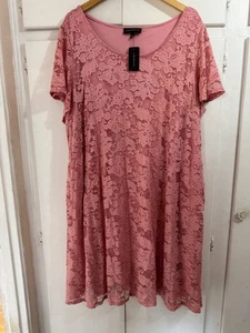 Neu! Lane Bryant Swing-Kleid rosa Spitze, Minilänge, Größe 26/28 - Bild 1 von 13
