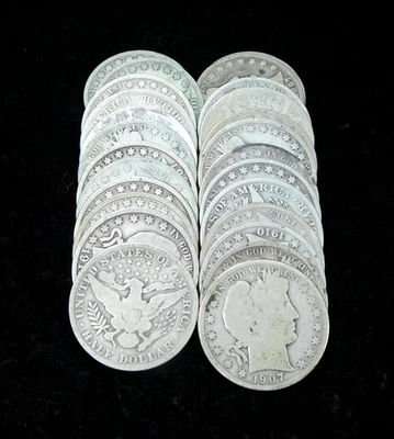 Lot of 25x 1897 through 1915 50c Barber Silver Half Dollars - Image 1 of 3