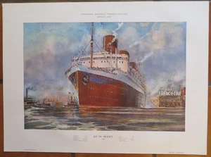 ILE DE FRANCE (1927) AND ILE DE FRANCE (1949) LITHOGRAPHS COLLECTION (French) - Picture 1 of 4