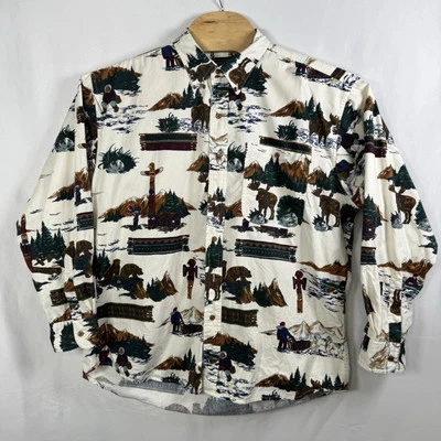 CHAPS Ralph Lauren Oso Polo Botón Para Hombres XL Blanco Invierno Naturaleza Alaska Foto 1 de 4