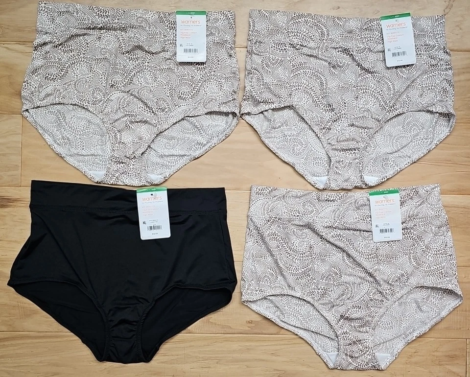 5 Warners No Muffin Top Microfiber Brief Panties 5738 Floral Rosewater 3xl