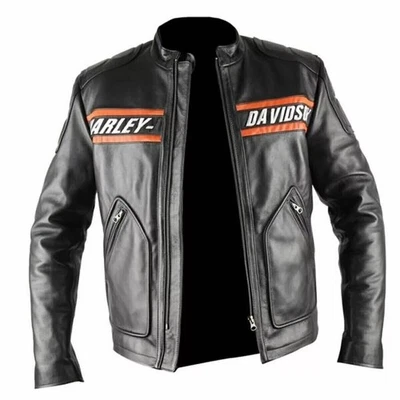 Harley Men's Leather Motorcycle Jacket Classic Biker Riding Gear Cruiser Coat - Image 1 of 4
