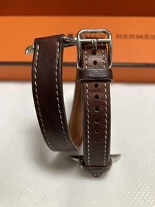 HERMES Leather Apple Watch Band Double Tour Fawn Brown 38 40 41mm Adjustable - Photo 1 sur 13