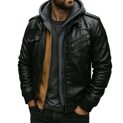 Mens Cafe Racer Genuine Leather Jacket Vintage Biker Style Real Lambskin Leather - Image 1 of 4