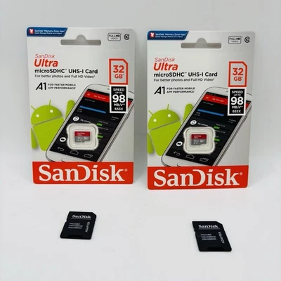 Lot Of 2. SanDisk Ultra 32GB Class 10 UHS-I MicroSDHC Memory Cards New + Extras - Image 1 of 4