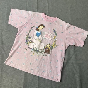 Girls Vintage 90s Disney's Beauty And The Beast Belle AOP T-Shirt Size 14/16 - Picture 1 of 9